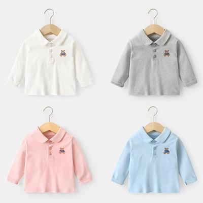 Primavera e Outono Roupas Infantis Manga Longa Gola Polo Camiseta Roupas de Outono Camisa Base