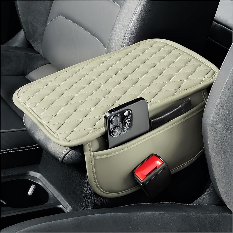 Arm Rest Cover For Car,Leather+Memory Foam Center Console Cover With Storage Bags,Universal Middle Console Cover Car Accessories Interior For Most