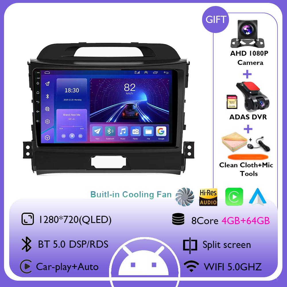 9Inch Android 14 Wireless CarPlay Auto Car Radio for KIA Sportage 3 2010-2015 2016 4G+WIFI Multimedia Video Player GPS Autoradio