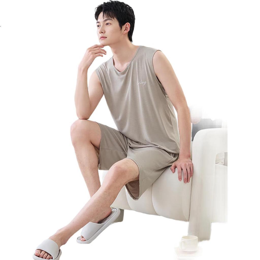 Yiershuang [Modal Cool Touch] Men's Summer Pajama Set, Sleeveless Tank Top And Shorts, Loose-Fitting Loungewear Suitable for Outdoor Wear