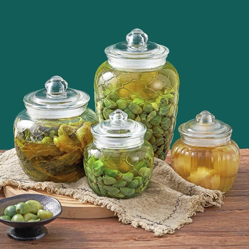 Large Capacity Pickle Jar Vacuum Sealed Glass Food Storage Container Thickened Glass Jar  Household