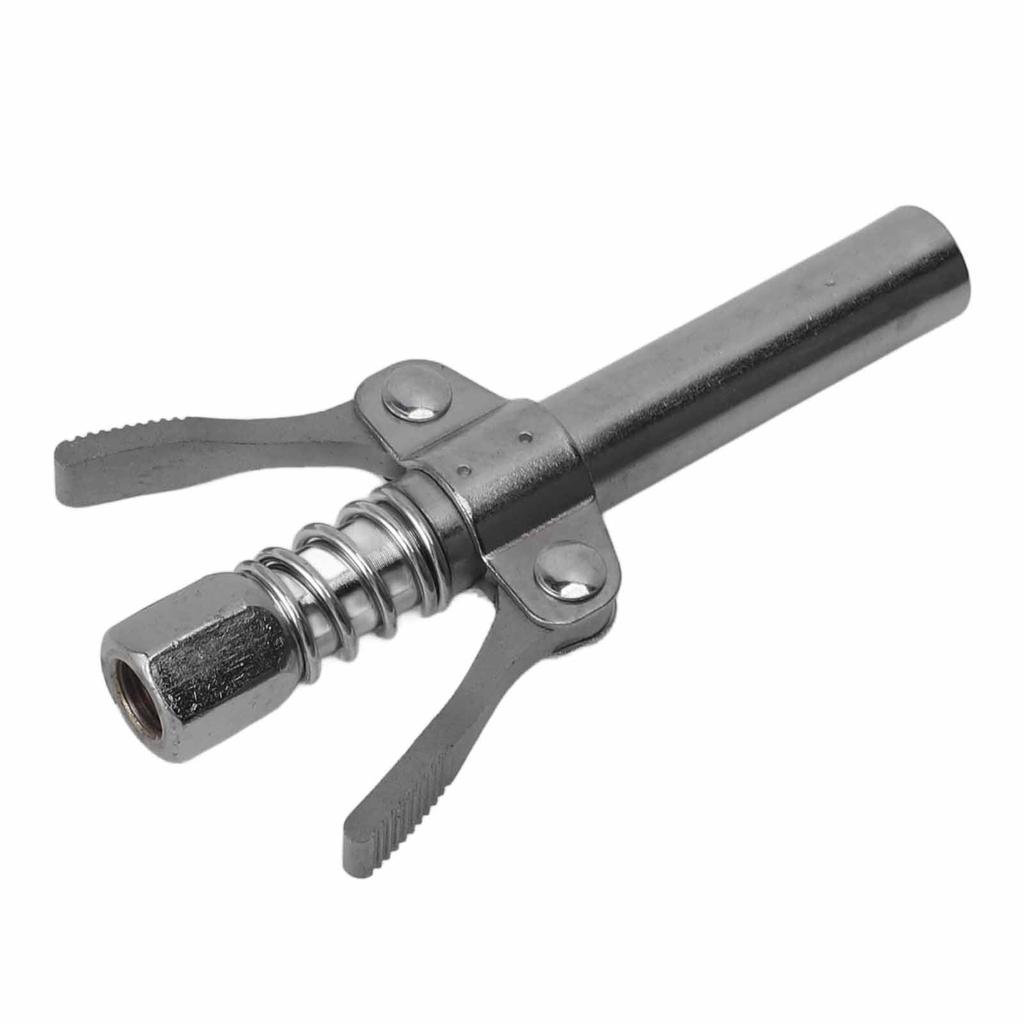 Double Handle Gear Oil Nozzle Lengthened Lock Clamp Type High Pressure Grease Gun Nozzle Silver