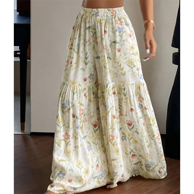 Pantalon Floral d'Été pour Femme, Taille Haute, Ample, Fin, Jambe Large, Élégant, Amincissant, Pantalon Droit Polyvalent