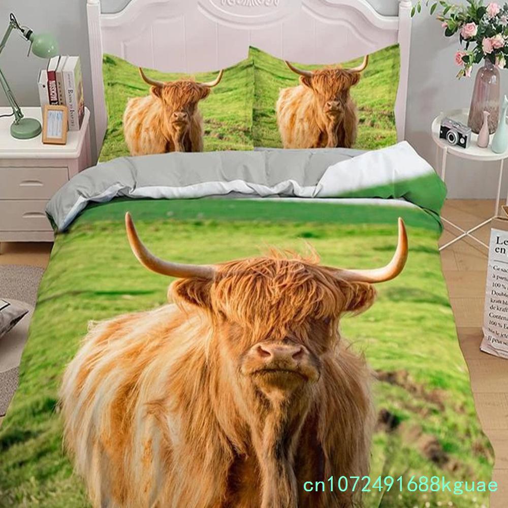 Zestaw poszewki na kołdrę Highland Scottish Cows Zwierzę Gospodarskie King Queen Pokrowiec na Kołdrę Dzikie Zwierzęta Zestaw Pościeli 2/3 szt. Poliestrowa Poszwa na Kołdrę