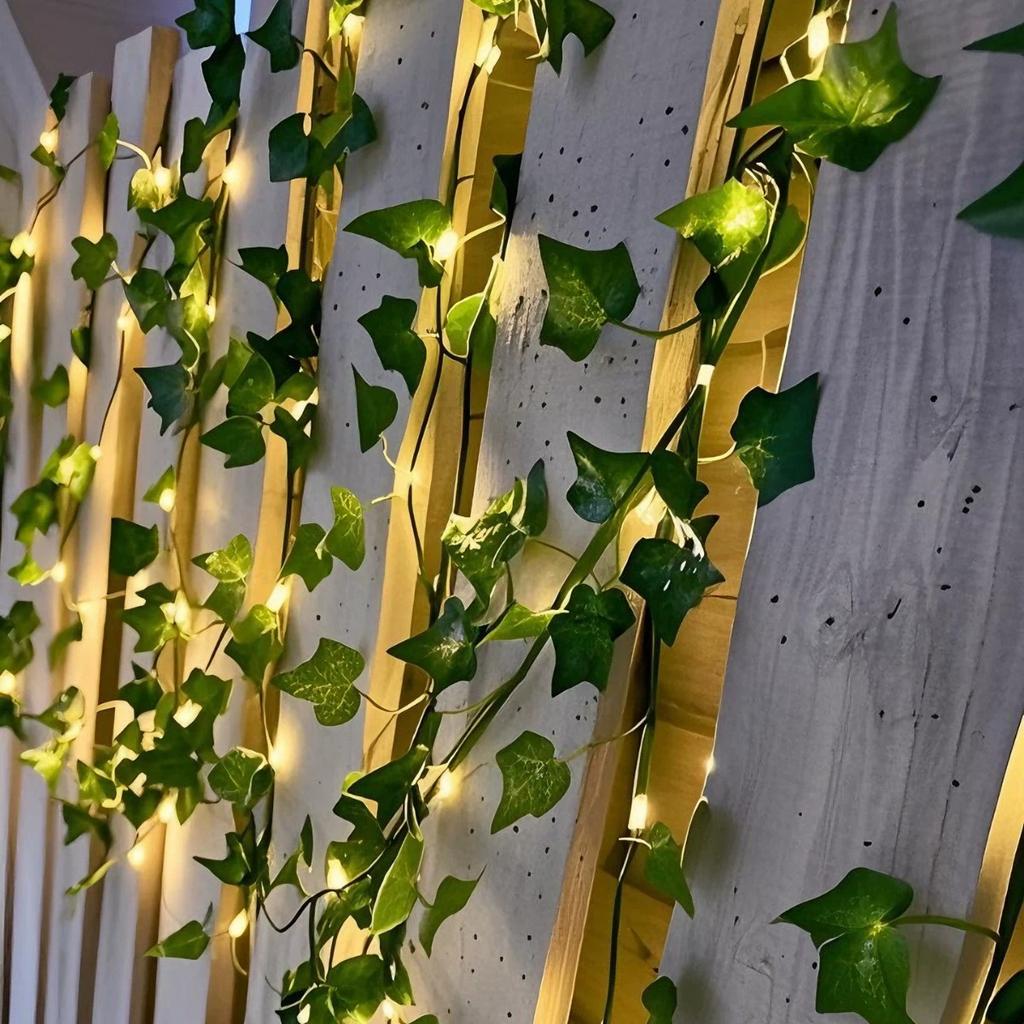 LED Green Leaf Fake Plants String Light Battery Powered Waterproof Fairy String Light for Wall House Christmas Decorations