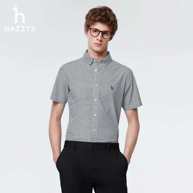 HAZZYS Men's Summer Pure Cotton Small Plaid Short-Sleeve Shirt