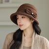 Autumn and winter thickened warm knitted basin hat women's bow bucket hat versatile face little mother hat women's