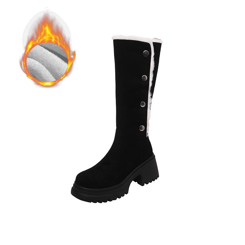 Winter Chunky Women Mid Calf Boots Fashion Warm Cotton Knight Long Booties Square Heels Party Dress Ladies Shoes