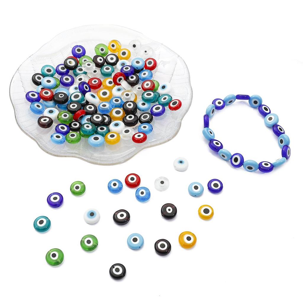 6/8/10 mm Módní barevné zploštělé korálky Evil Eye Volné Lampy Skleněné korálky pro náramek Náhrdelník Vlastní výroba šperků