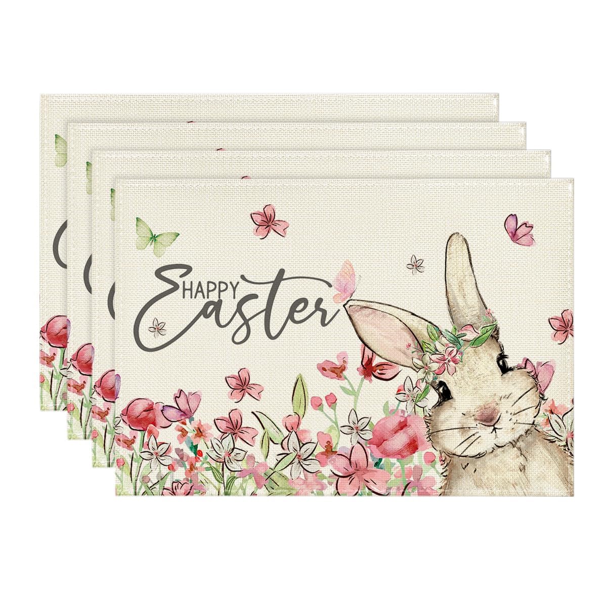 

Flowers Rabbits Easter Placemats Set of 6, 12x18 Inch Seasonal Spring Table Mats for Party Kitchen Dining Decoration 12 x 18 , Rectangular 4 Pcs