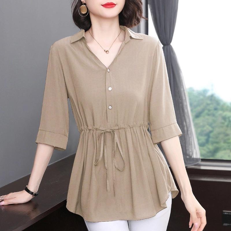 

Middle Aged Women s Five Quarter Sleeve Summer Loose Waist Black Plus Size Medium Long Shirt M