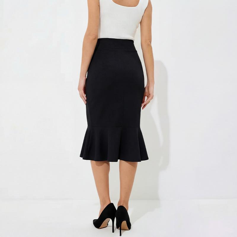 Women Elegant Solid Color Elastic Mermaid Midi Half Skirt For Casual Commute