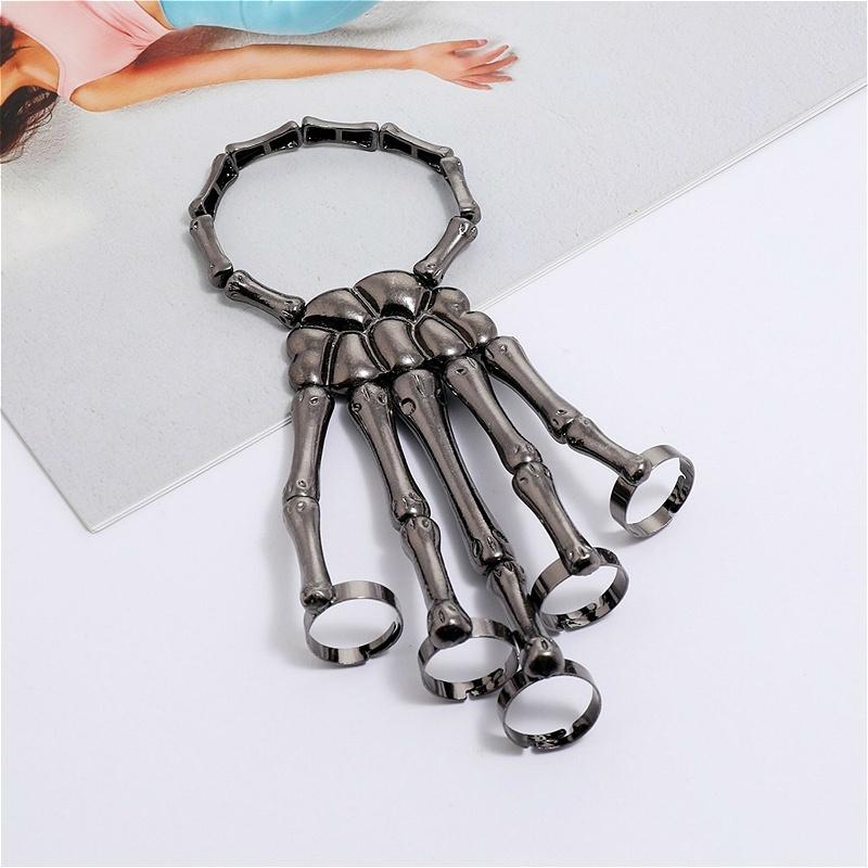

1Pc Punk Bracelet Bone Versatile Five Finger Ring Bracelet Adjustable One Chain Couple Ladies Bracelet Bracelet Jewelry чорний