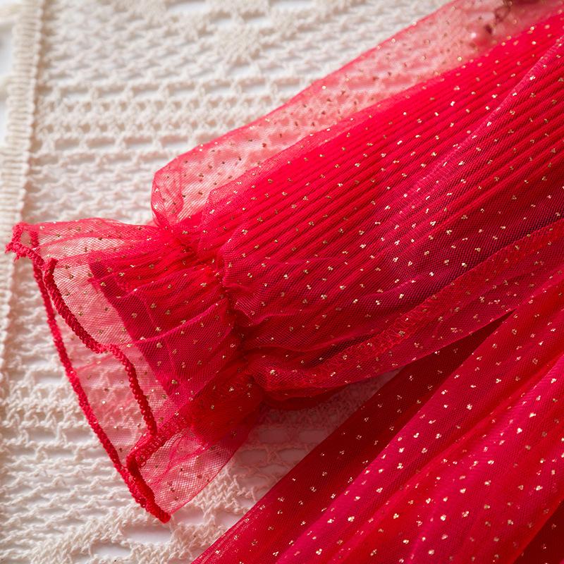2024 rochie nouă de Crăciun roșie pentru fete toamnă cu mâneci întregi cu paiete buline tul rochie prințesă îmbrăcăminte de revelion pentru copii
