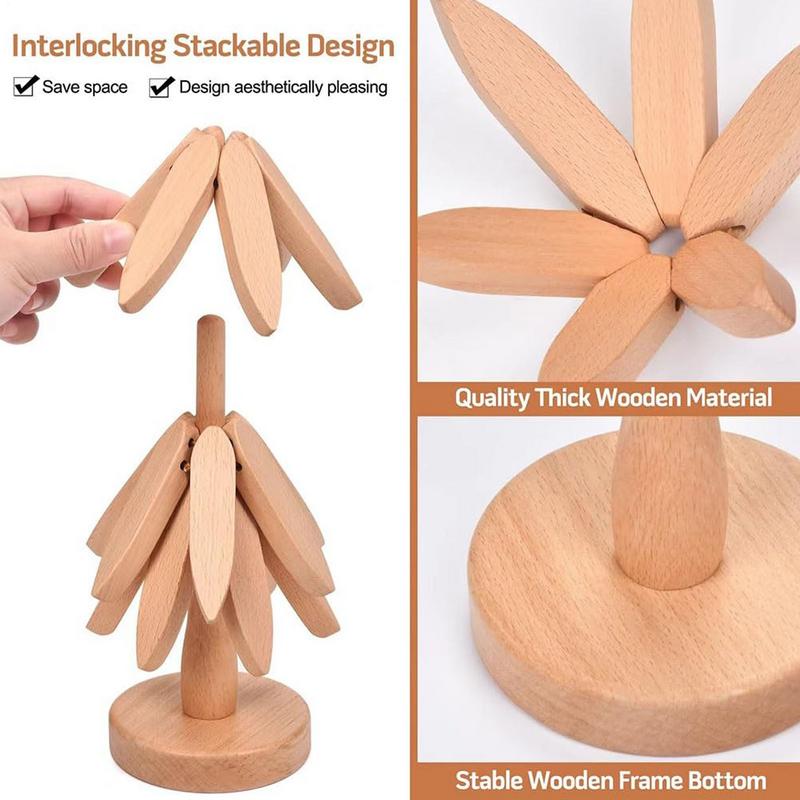Wooden Trivets For Hot Dishes Folding Tree Shape Black Walnut Table Mat Holders Heat Insulated Pad Set Coasters For Clay pots