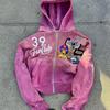 Womens Oversized Hooded Zip-Up Sweatshirt Streetwear Loose Fit Casual Long Sleeve Top In Green Blue Purple