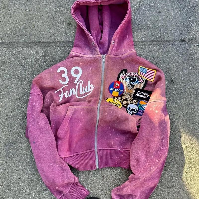 Womens Oversized Hooded Zip-Up Sweatshirt Streetwear Loose Fit Casual Long Sleeve Top In Green Blue Purple