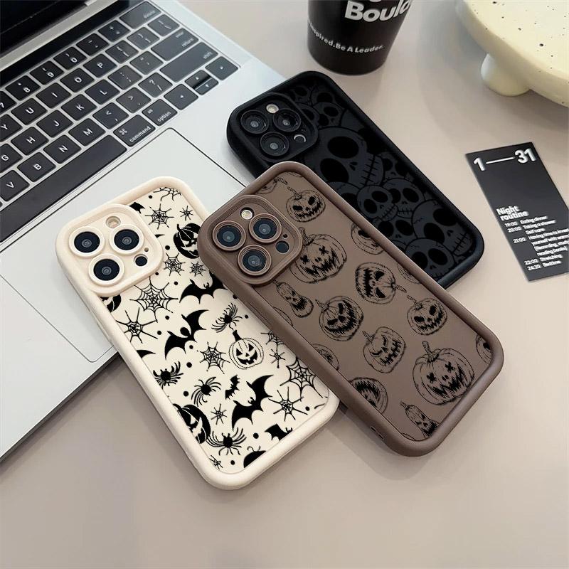 Halloween Black Horror Art Silicone Phone Case For iPhone 17 Pro 14 15 Plus 11 12 13 16 Pro Max Coque 16E 17AIR Shockproof Cover