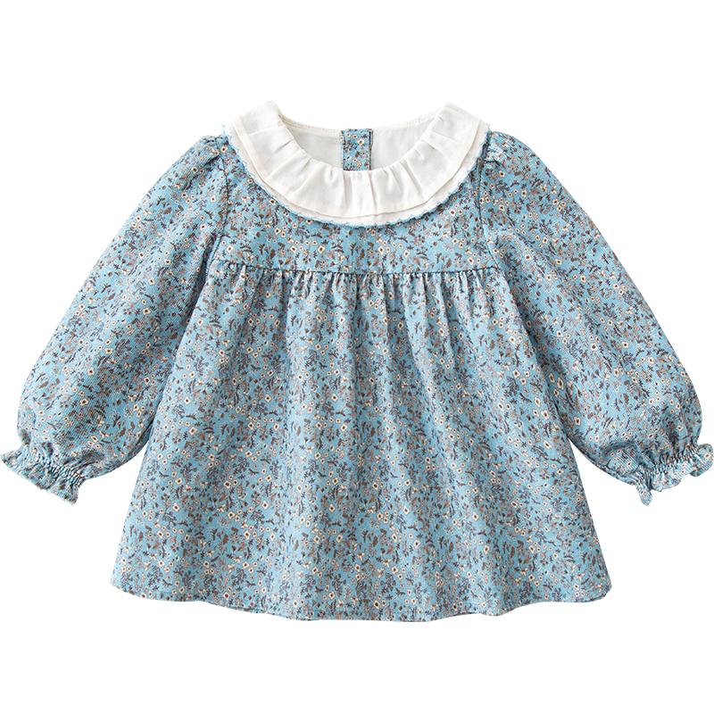 minibala Girls  Floral Corduroy Peter Pan Collar Long-Sleeve Shirt 80