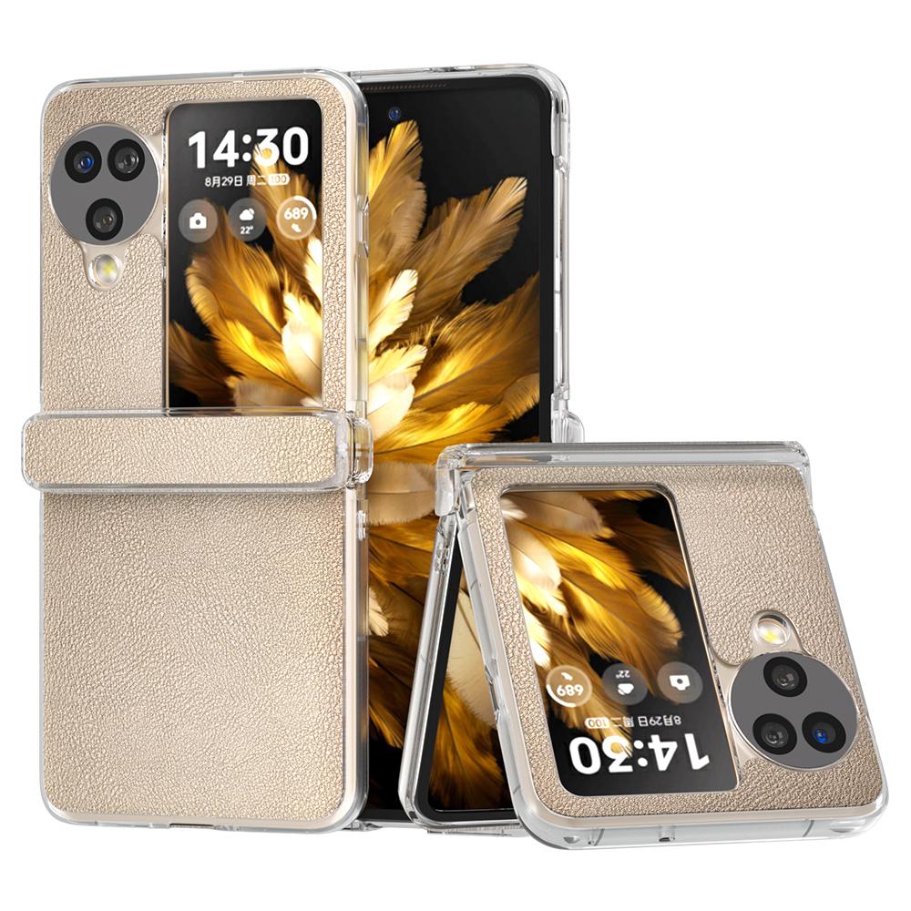 Für Oppo Find N3 Flip 5G Hülle Scharnierschutz Leder+PC Klarer Rahmen Handyhülle