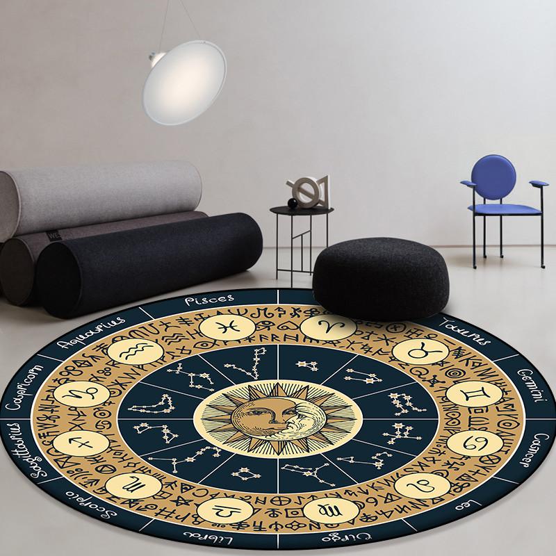 Sun Moon Constellation Printing Pattern Circular Floor Mat Suitable for Home Living Room Bedroom Carpet Non Slip Floor Mat