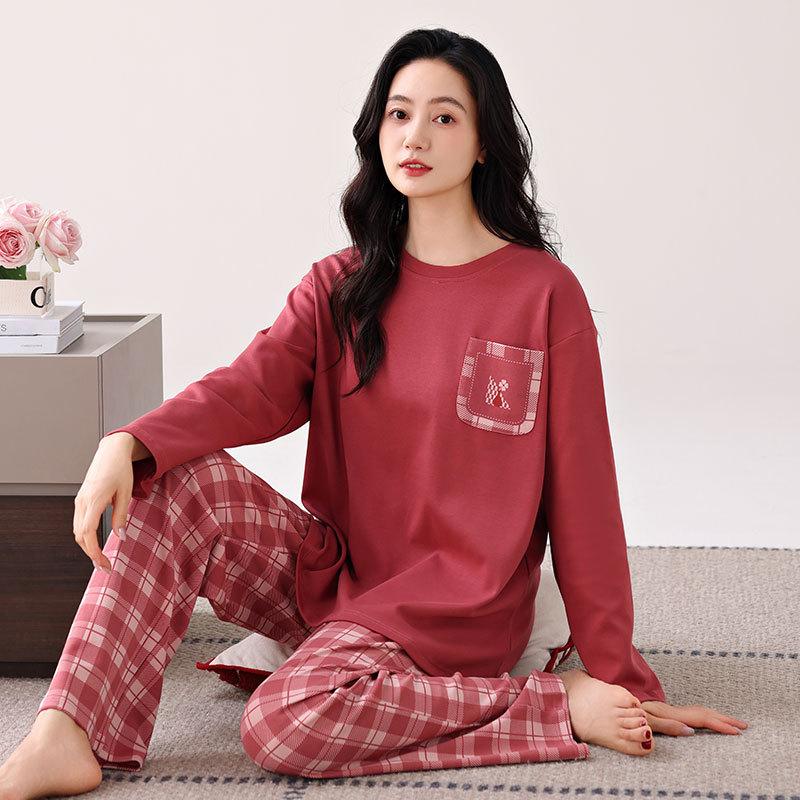 Pyjamas mit integrierten Brustpolstern Reine Baumwolle Langärmelig Damen Freizeit-Loungewear Damenmodelle