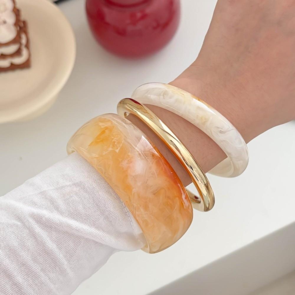 3Pcs Smudged Round Bracelet Wide Design Geometric Bangles New Resin Alloy Bangles Set Jewelry
