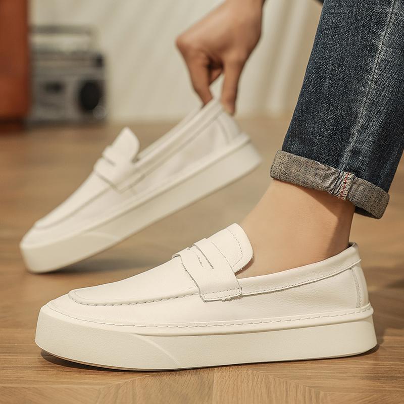 2025 New Men's Casual Shoes Genuine Leather Men Walking Shoes British Style Penny Loafers Mens Slip-on Thick Sole Outdoor Flats