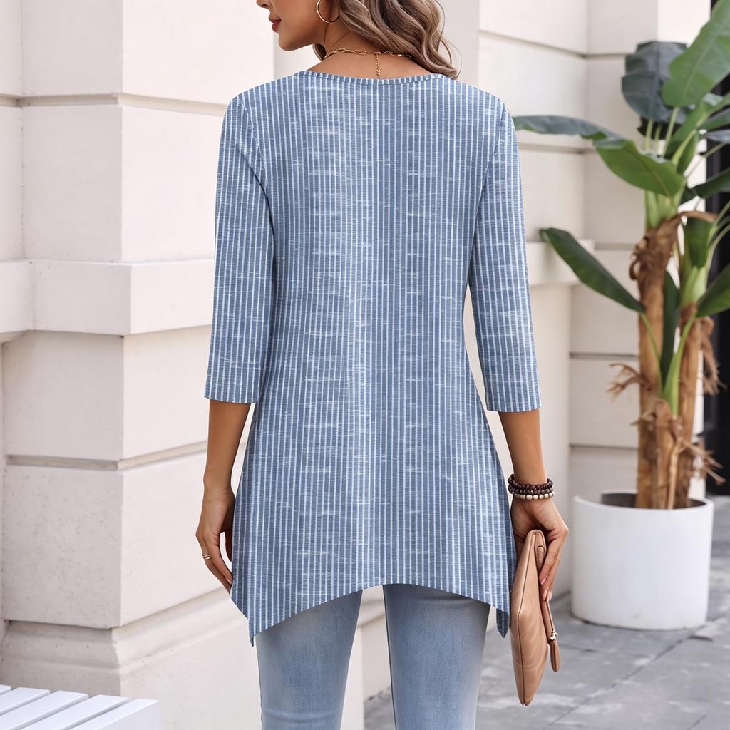 Women's Three-Quarter Sleeve Casual Pullover Top for Daily Wear