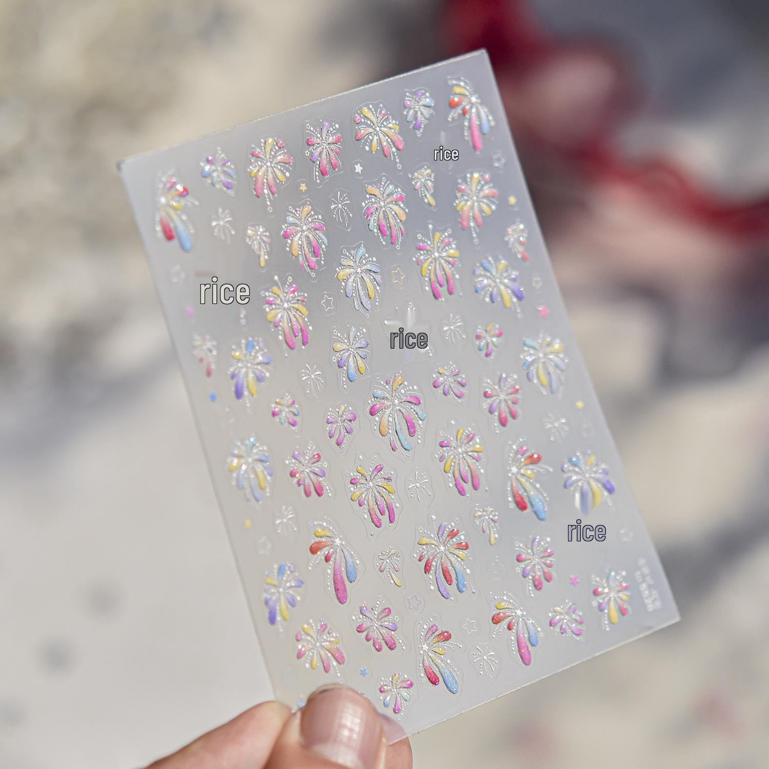 Tomoni Super Sparkly Pink Firework Nail Art Stickers - New Year Glitter Ornament Material