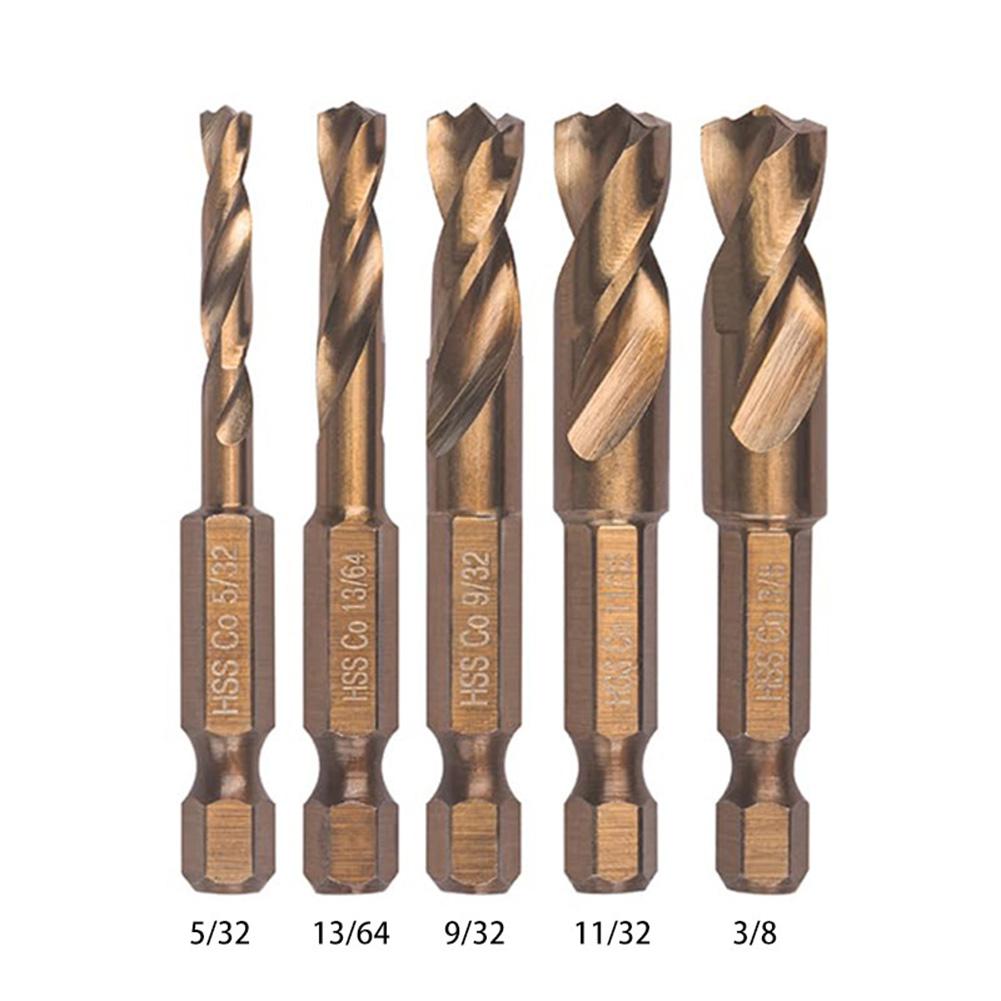 High-Speed Steel Hex Shank Short Drill Bit Set 5 Piece Precision Drilling For Metal Wood Plastic Drilling Power Tools