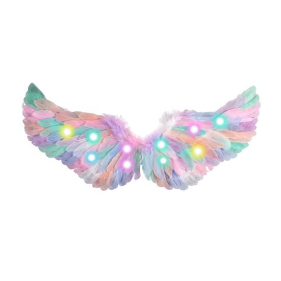 Halloween LED Angel Wing Light Up Angel Feather Wings with Elastic Straps Fairy Cupid Wings Cosplay Costume for Kids Girls Women