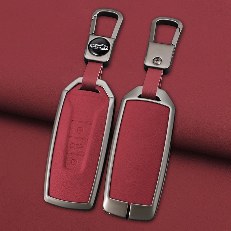 Zinc Alloy+ Leather Car Key Case Cover For VW Volkswagen Touareg 2018 2019 2020 2021 2022 2023 3 Buttons Remote Key Protector