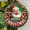 Wooden Christmas Sign with Santa Claus Pattern - Merry Christmas Round Sign for Front Door, Wall Hanging Decor - Ideal Christmas Gift