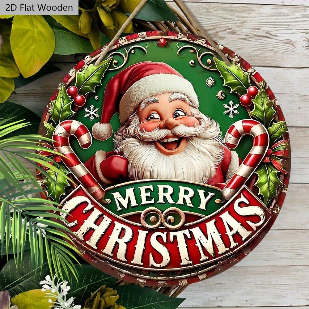 Wooden Christmas Sign with Santa Claus Pattern - Merry Christmas Round Sign for Front Door, Wall Hanging Decor - Ideal Christmas Gift