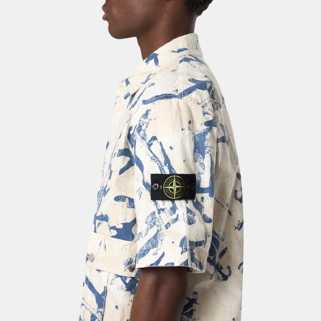 STONE ISLAND Camouflage Single-Breasted Short Sleeve Shirt Men Shirts Blue K1S1511000-12S00E1-V009A