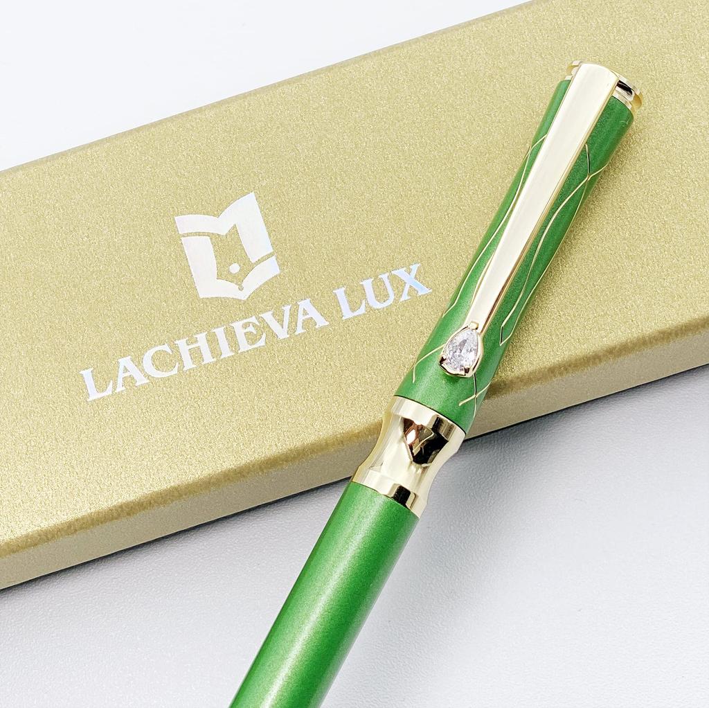 LACHIEVA LUX Popular Luxury Writing Instruments Stationery Gift Set with Swiss Crystal Premium Metal Ballpoint Pen One Black and One Green Clip,