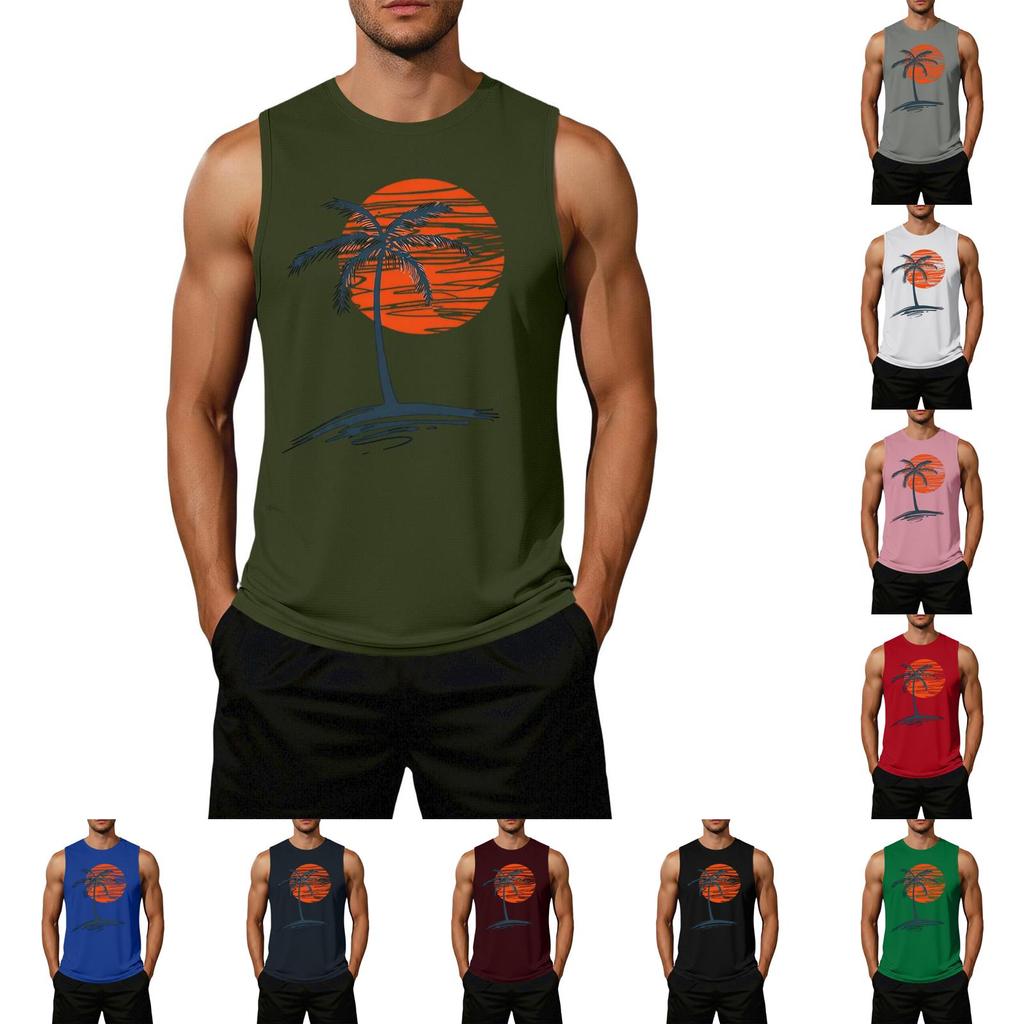 Men Sleeveless Casual Tank Top Loose Fit Flag Graphic Print Summer Beachwear Muscle Shirt
