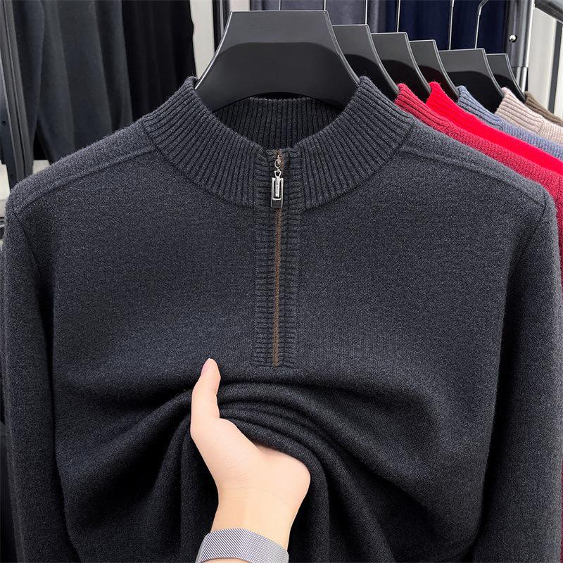 

Happy Dad s Men s Half-High Collar Zipper Wool Sweater - Year of the Rat Knitwear 2XL