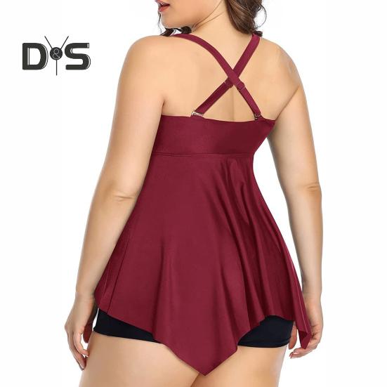 Ensemble tankini 2 pièces pour femme, col carré, ourlet fluide, maillot de bain fendu, séchage rapide, vêtements de plage