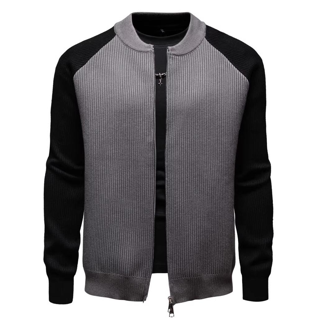 Men's Fashion Stand Collar Screw Men's Jacket Double Zipper Head Autumn and Winter Sweater Knit Cardigan
