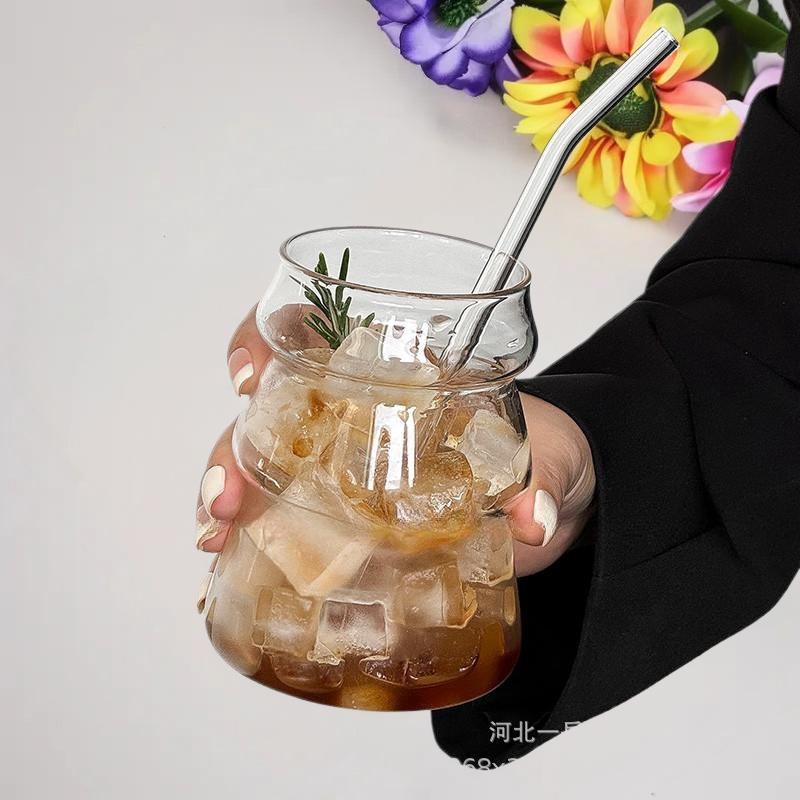 Průhledný Skleněný Pohár Vynikající Žáruvzdorný Tumbler Hrnek na Čaj Džus Mléko Kávu Sklenice na Vodu Pruhovaný Hrnek Nápojové Sklo