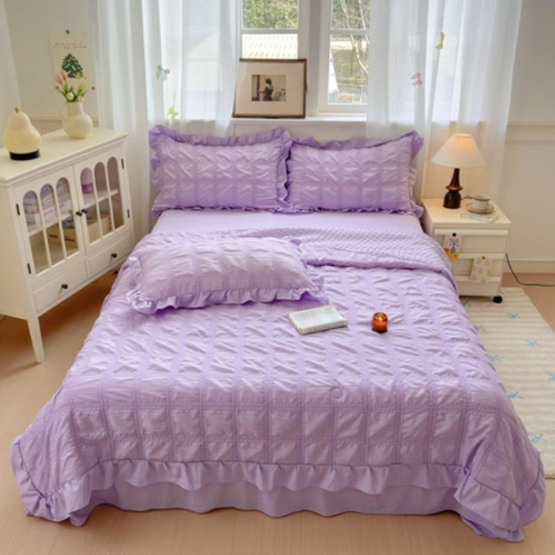 New Fashion Solid Color Lovely 7D Bean Korean Version Seersucker Single Summer Cool Quilt Breathable Home Quilt