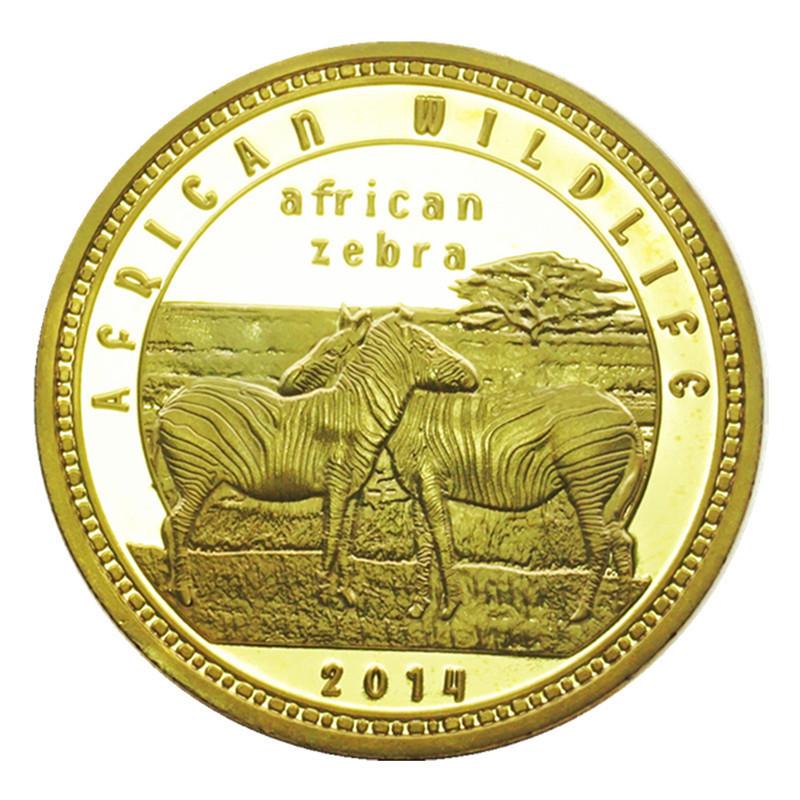 2014 African Animal Coin, Animal Gold Coin, Zambian Elephant Hippopotamus Commemorative Coin зебра