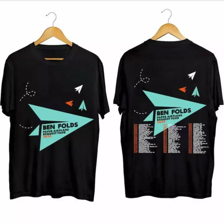 

Ben Folds Paper Airplane Request Tour 2024 T-Shirt – Heavyweight Black Tee 4XL