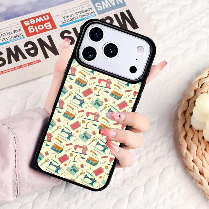 Sewing Machine Pattern Phone Case For IPhone 17 16e 15 14 13 12 11 Pro Max Air Mini Soft Protective Cover