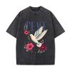 Vintage Peace Dove Floral Emblem Loose Solid Distressed T Shirt American Casual Crew Neck Top