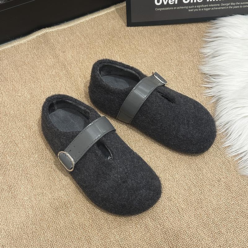 Mit Gusen überzogene Mao Mao Einzelschuhe für Damen Herbst- und Winterbekleidung 2025 neue französische Ein-Wort Mary Jane Schuhe mit flachem Ausschnitt