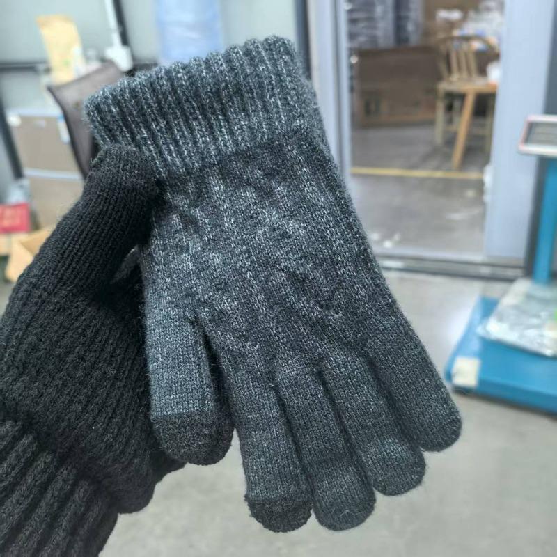 Knitted Wool Gloves Camel Wool Piled Thickened Thermal Gloves Outdoor Versatile Cold-proof Gloves