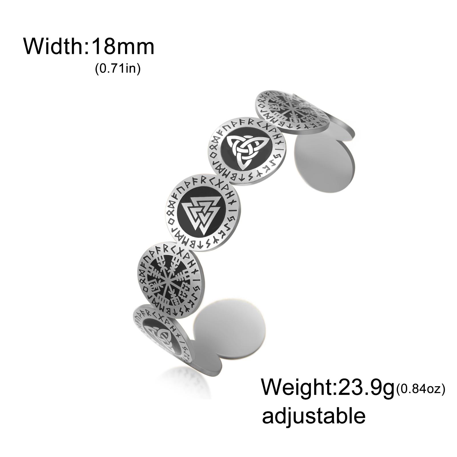 Viking Cuff Bracelet for Men Norse Runes Vegvisir Valknut Triquetra Open Bangle Stainless Steel Nordic Pagan Amulet Bangle